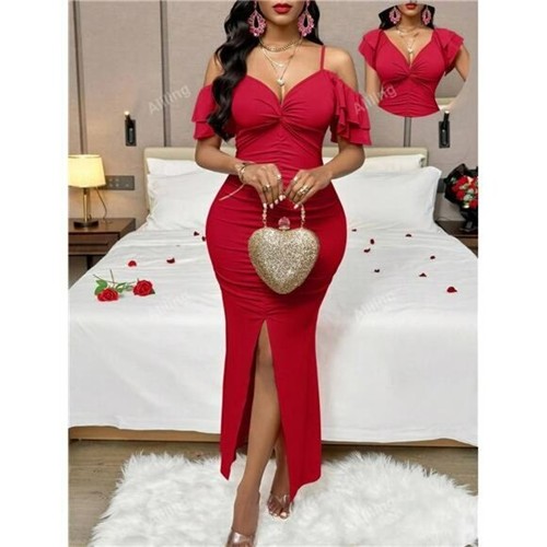 Womens Sexy Red Formal Holiday Party Prom Dress Front Slit Long Maxi Dress Sz XL