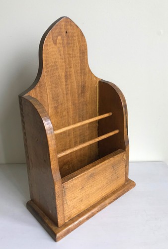 Vintage Farmhouse Cottage Wooden Letter Holder Wall Mail Organizer Oak Stain - Picture 2 of 12