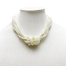 Multi Strand Faux Pearl Knotted Collar Necklace