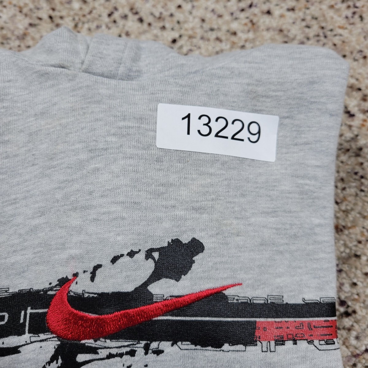 VINTAGE Nike Hoodie Womens Medium Gray Red Swoosh Sweatshirt Just