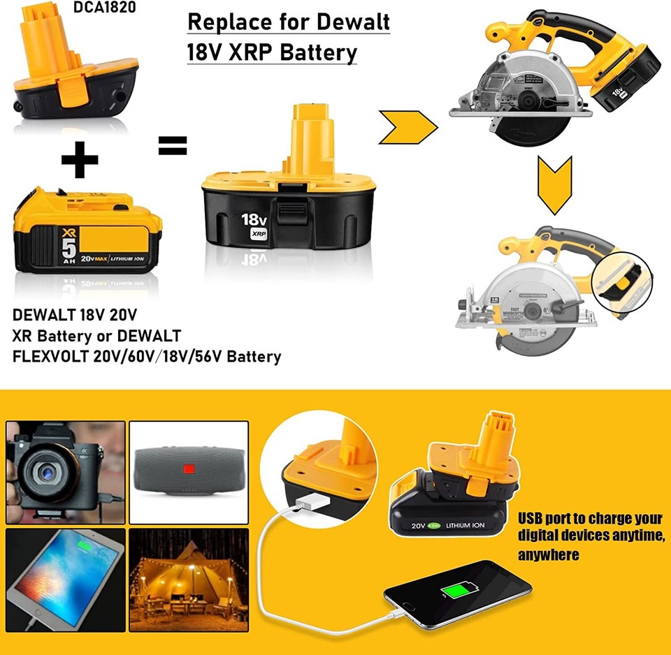 DCA1820 Adapter - Convert Dewalt 20V MAX Battery To Fit 18V Tools