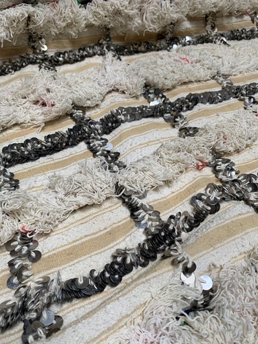 Moroccan Vintage Handira Wedding Blanket Handmade Berber Sequins Rug 03YS00330 - Picture 8 of 12