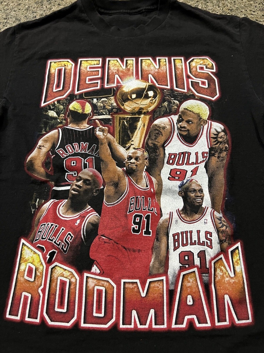 CHICAGO BULLS “DENNIS RODMAN” Game Shirt Men's Chicago Bulls Champ Dennis Rodman Worm Black Collage T