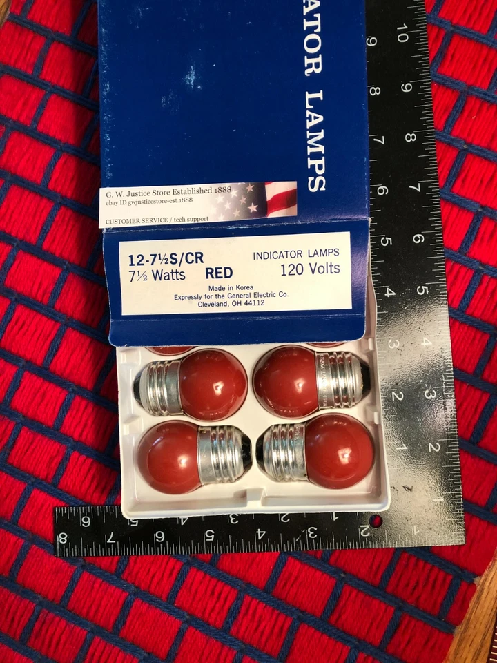 BOXof 12 GE red 7 &1/2 WATT S11 LIGHT BULB 7.5S11 indicator 71/2S/CR VINTAGE NEW - Image 3 of 4