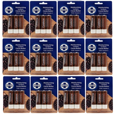 Curalene Moisturising Lip Balm Cocoa Butter Vitamin E 3 x 4.8g (x12 Packs Bulk)