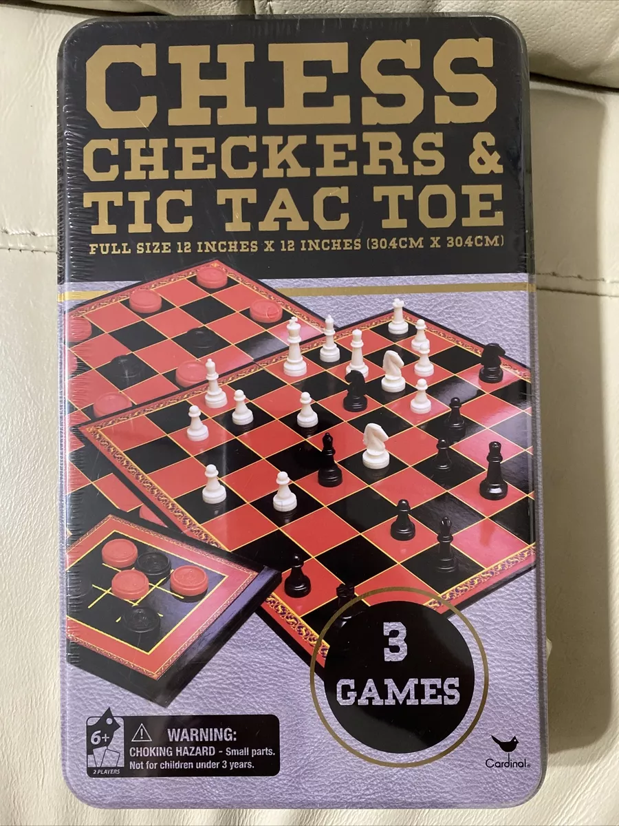 Cardinal 3 Games in 1 Set, Travel Tin, Open Box, Checkers, Chess &  Tic-Tac-Toe