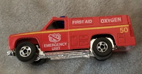Vintage Hot Wheels Emergency Unit 50 Red Fire Truck 1974 Hong Kong