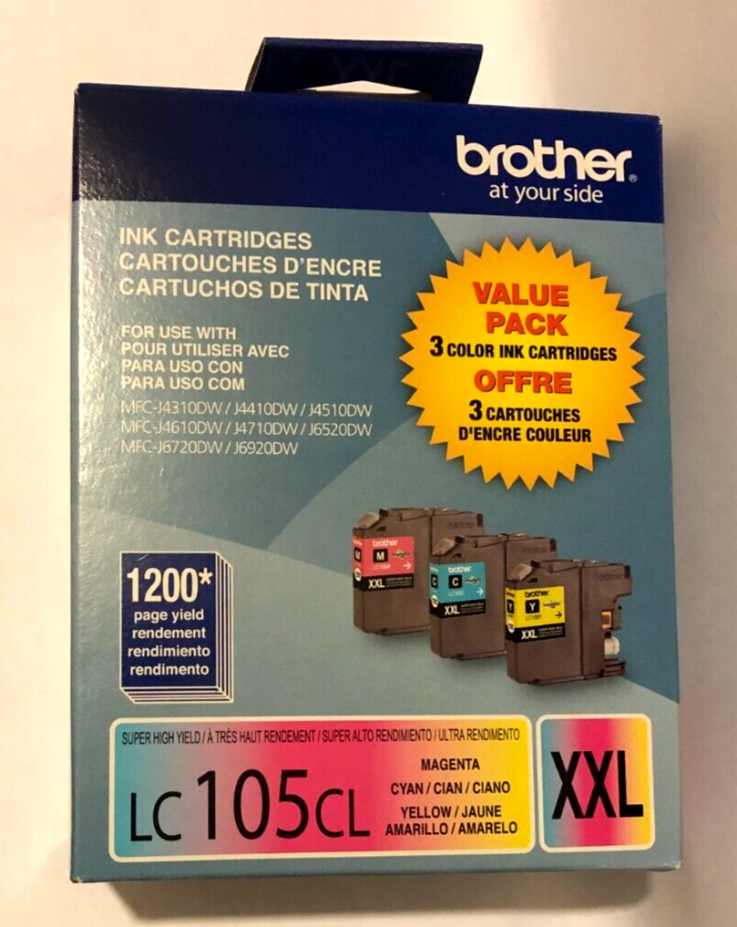 BROTHER Genuine LC105CL High Yield XXL 3 Color Ink Cartridges Exp 08/