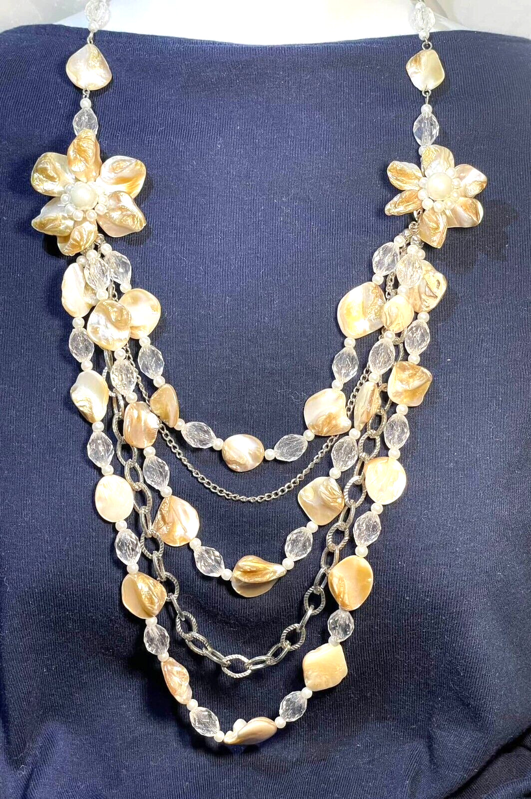 Seashell Statement Multi Strand Necklace Mother o… - image 3