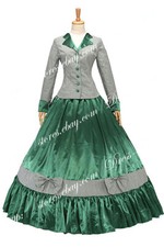 Civil War Victorian Tartan Ball Evening Gown Green Dress Prom Beautiful Red