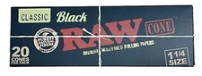 RAW BLACK ROLLING PAPER CONES 1 1/4 SIZE 20 COUNT