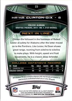Ha Ha Clinton-Dix 2014 Bowman - Rookies RC #23 - Green Bay Packers - Picture 2 of 2