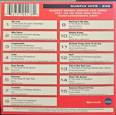 SF249      SUNFLY KARAOKE CDG VERY RARE, NOT SOLD IN THE USA  LOT UK