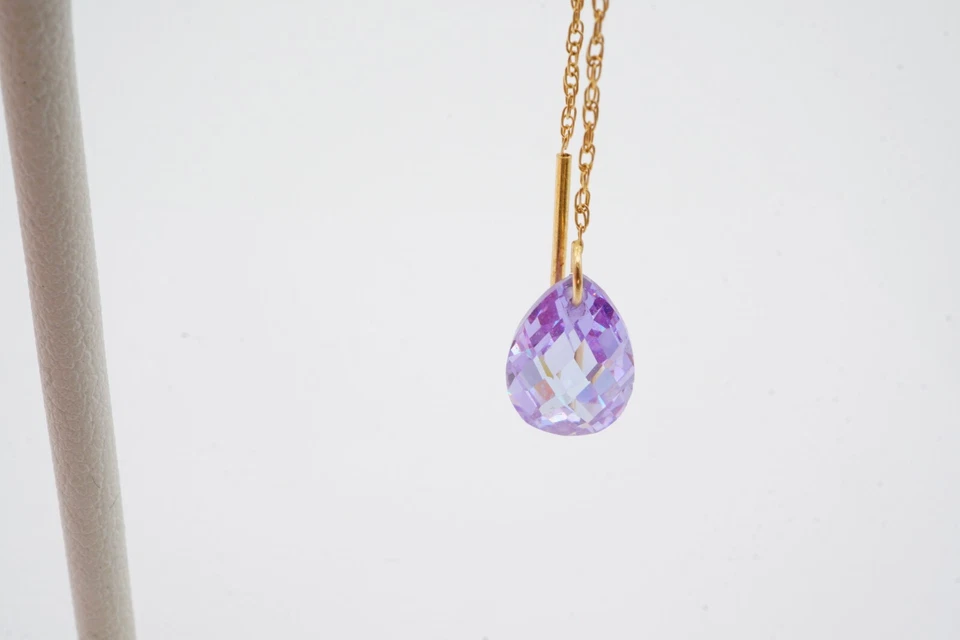 14k Yellow Gold Purple Cubic Zirconia Threader Earrings - Image 3 of 4