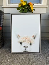 Kate and Laurel Sylvie Llama Portrait Framed Canvas by Simon Te Tai, 18” x 24”