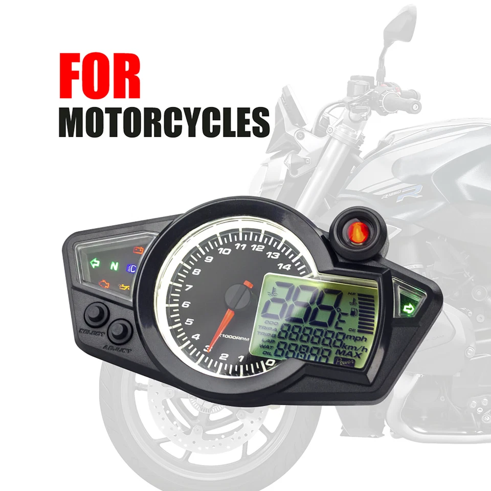 Tachometer Motorcycle Universal Digital Lcd 1-6 Gear Odometer Speedometer - Image 3 of 4