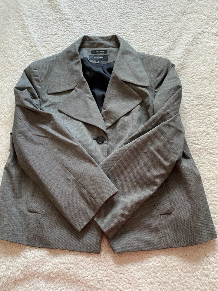 Chaqueta Blazer Jones Wear Elastizada Mujer Talla 14 Cuadros Manga Larga Gris (A23) Foto 2 de 4