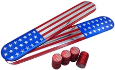 Mirror Aluminum American Flag Decal Sticker Emblem Badge 6" x 1" + Tire Caps