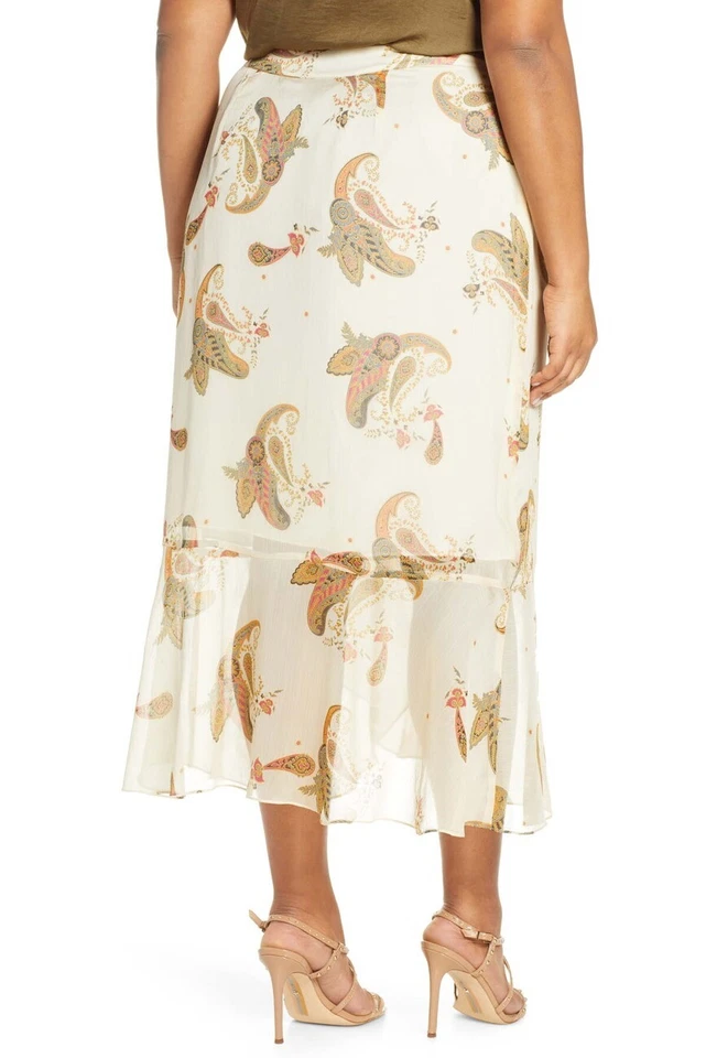 Falda Midi Vince Camuto Volantes Talla 18W Arena Natural Paisley Spice Nueva con Etiquetas $109 Foto 3 de 4