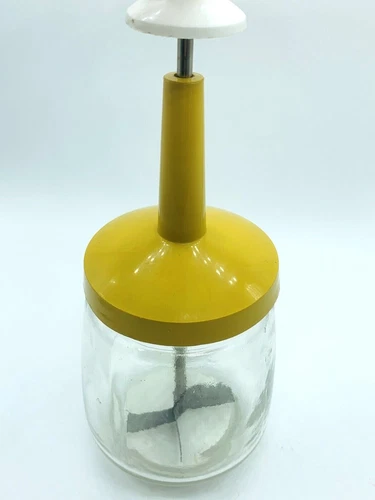 VTG MCM Federal Housewares Food Nut Chopper Gold Plastic Top Glass Jar USA RETRO