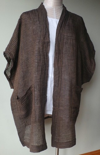 FLAX Designs Osbcure Cardigan 1G & 2G NWT COFFEE WINDOWPANE - Picture 10 of 11