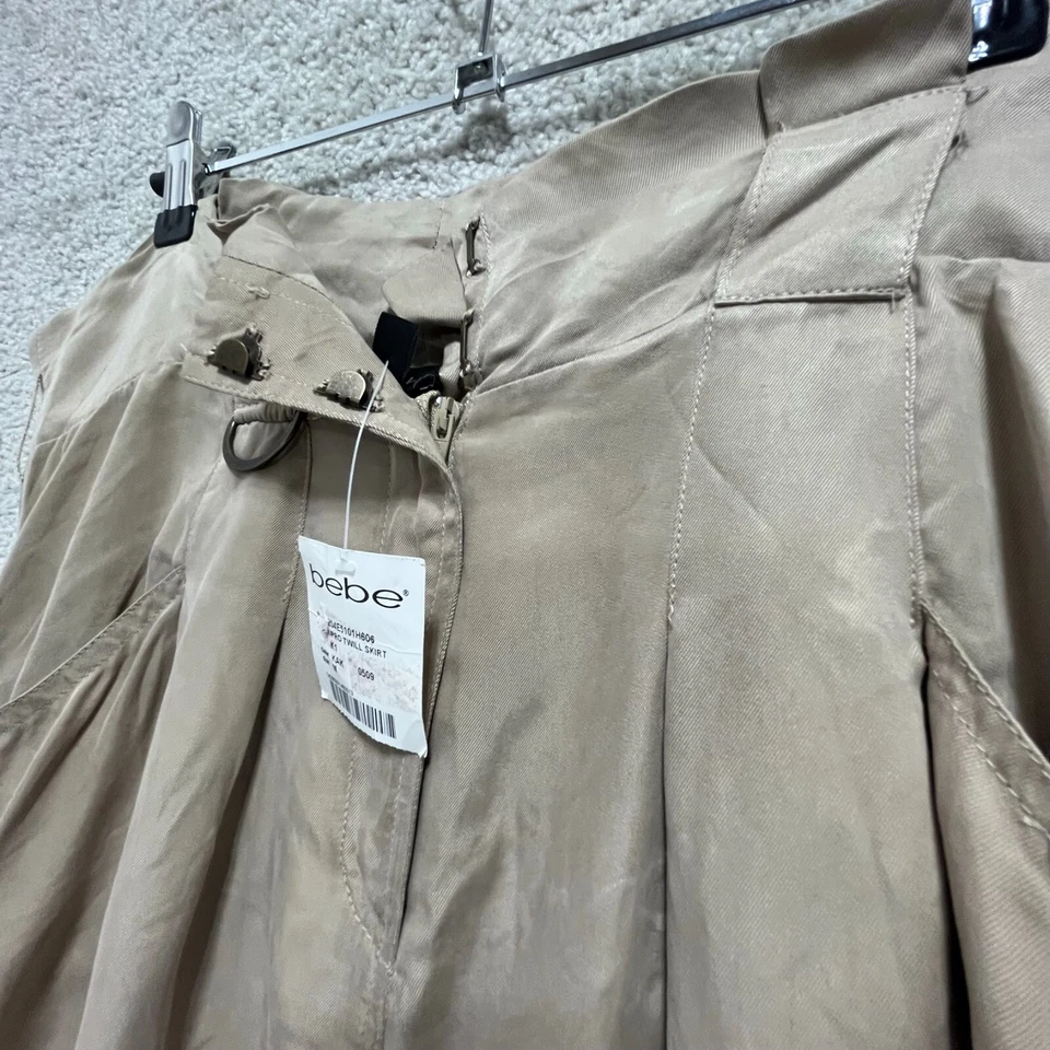 Saia Bebe Sarja Feminina Média Cáqui Bege Linha A Mini Gancho e Olho Algodão - Imagem 4 de 4