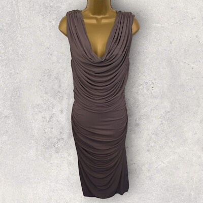 Derek Lam Damen taupe gerafft Stretch Wasserfallausschnitt ärmelloses Kleid Party UK 8