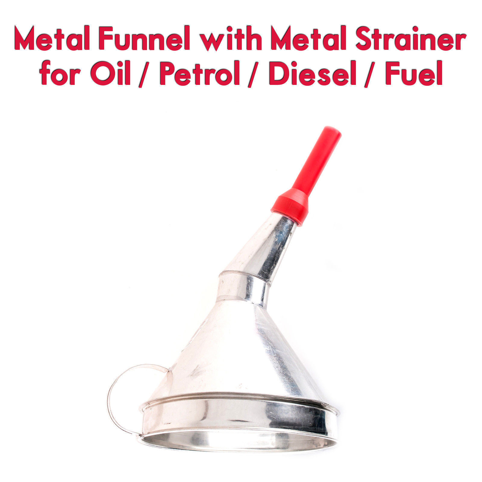 METAL FUNNEL WITH METAL STRAINER OIL PETROL DIESEL WATER FUEL CAR VAN NEW RB