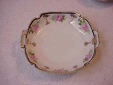 Vintage Nippon Porcelain Hand Painted Roses Double Handled Bowl Candy Dish