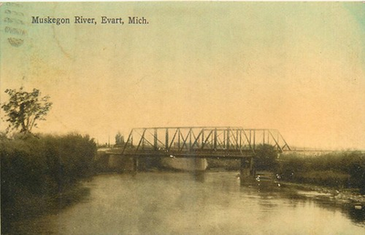 #ad 1910 Evart Michigan Muskegon River Hand colored Postcard 26 2591 $14.99