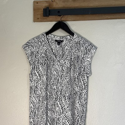 Simply Vera Verawang Blouse Women's Small Black White V-Neck Excellent