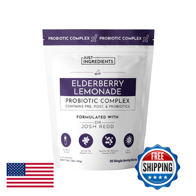 JUST INGREDIENTS Elderberry Lemonade 3-in-1 Probiotic Complex - Prebiotics, Prob