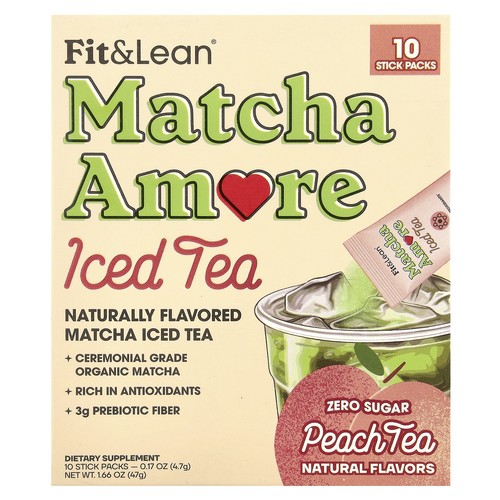 Matcha Amore Iced Tea, Peach Tea, 10 Stick Packs, 0.17 oz (4.7 g) Each