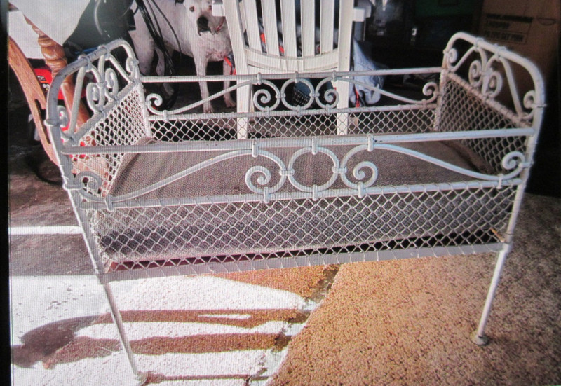 1915 ANTIQUE CAST IRON BASSINET BABY / DOLL CRIB   32" X 18" X 30"