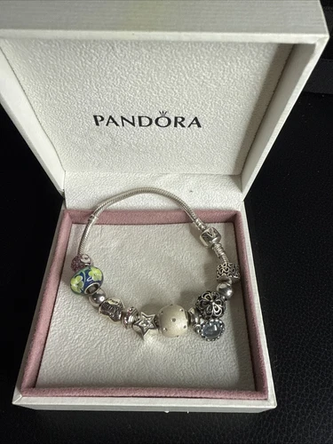 PANDORA Pandora Sterling Silver Bracelet w/ Authentic Pandora Charms "S925 ALE" STAMP
