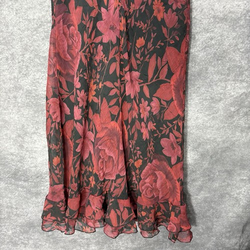 VTG Y2K City Triangles Sheath Dress Size 5 Black Red Floral Whimsigoth Ruffle - Picture 6 of 8