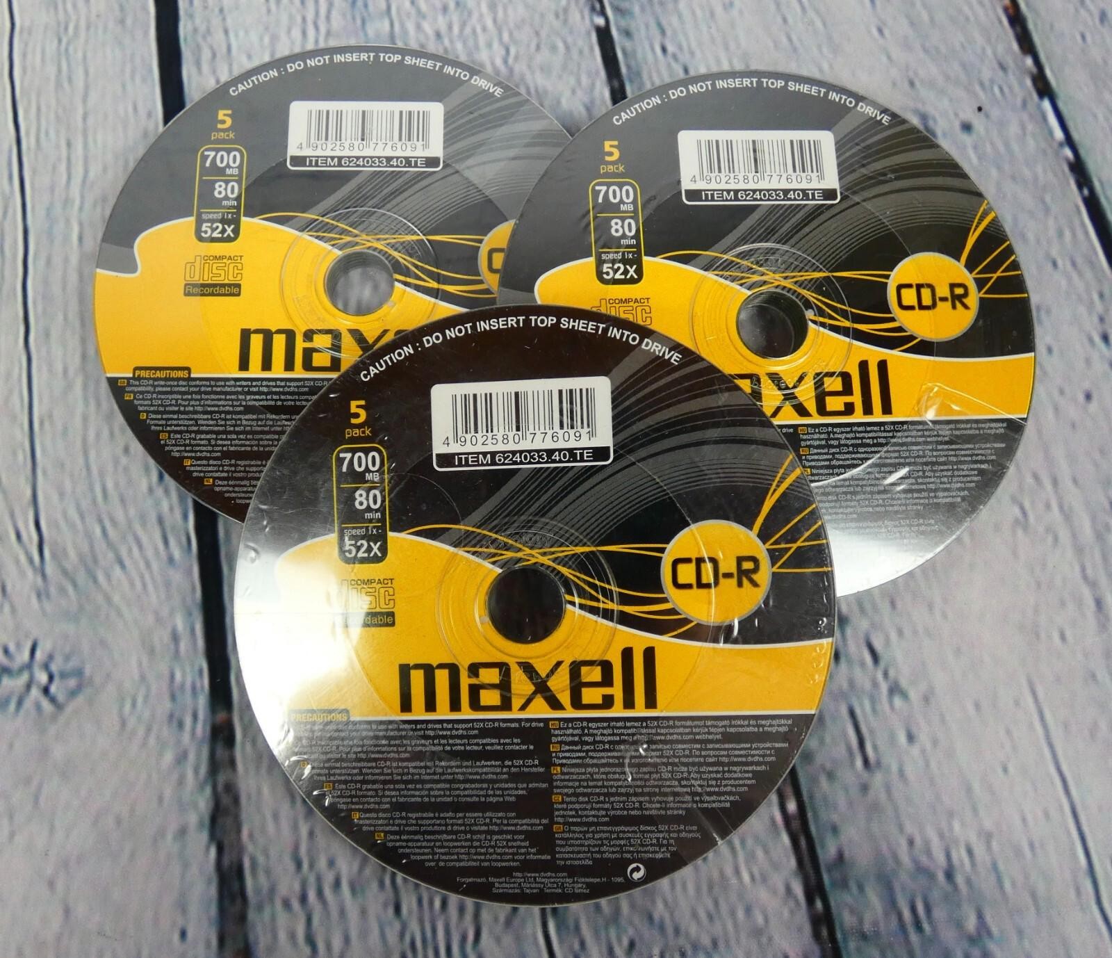 3 x 5 Pack Maxell CD-R 52x 700MB (80min) - Recordable Discs - New & Sealed