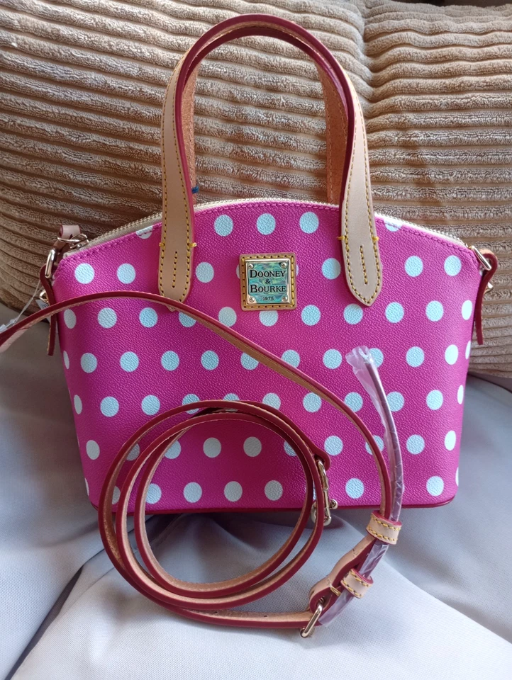 Dooney & Bourke Small Leather Ruby Satchel Crossbody Fuchsia Pink Polka Dot NWT - Image 3 of 4