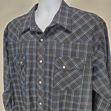 Wrangler Western Wrancher Black 100 Cotton Plaid Pearl Snap Button Shirt 2XL