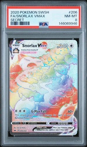 2020 POKEMON SWORD & SHIELD SECRET #206 FULL ART/SNORLAX VMAX PSA 8