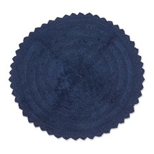 French Blue Round Crochet Bath Mat 27.5 Inch Soft Cotton Stylish Rug