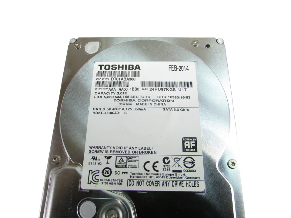 Toshiba DT01ABA300 3TB 3.5" 6Gb/s SATA Hard Drive Grade A No Tray - Image 2 of 3