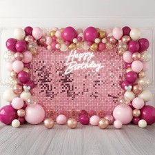 Pink Shimmer Wall Backdrop,48 Square Sequin Glitter Panels for 48 Pcs,