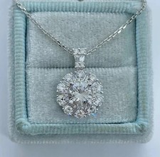 Real Moissanite 1.50Ct Round Cut Circle Pendant White Gold Plated 18''Chain