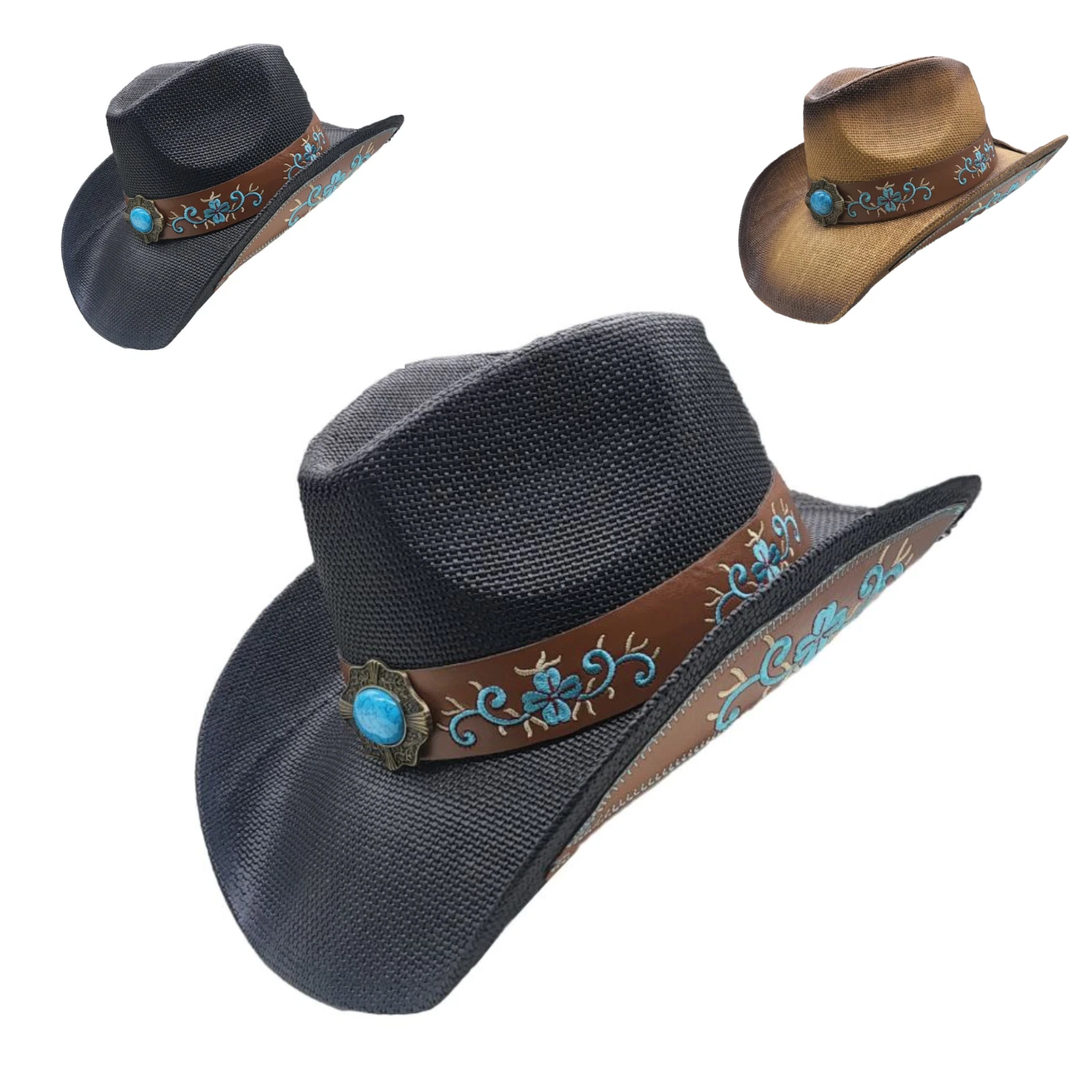 Western Straw Cowboy Hat for Men Women Summer Sun Hat Vintage Rodeo Festival