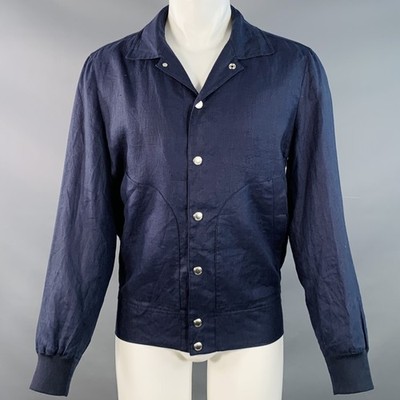 Brunello Cucinelli Größe 40 Marineblau Rot Twill Leinen Snaps Jacke