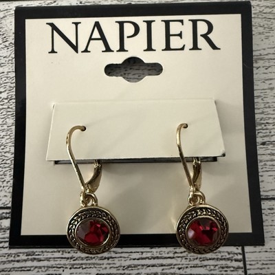 Napier 1/8” Gold Tone Red Leverback Drop/Dangle Earrings-NWT