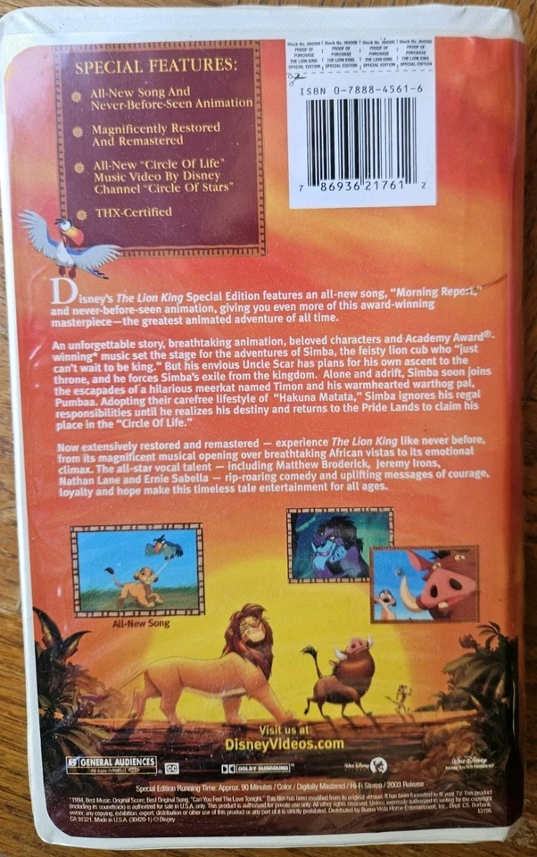Disney The Lion King VHS Platinum Edition Clamshell Case Estate Item As Is Cond  - Image 3 of 3