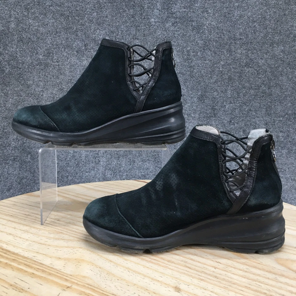 Botas Jambu para mujer 7,5 M Naomi botín al tobillo cuero negro tacones de cuña J9NAB01 Foto 2 de 4