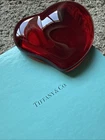 Mint Vintage Tiffany & Co Red Glass Heart Paperweight Signed Elsa Peretti W Box